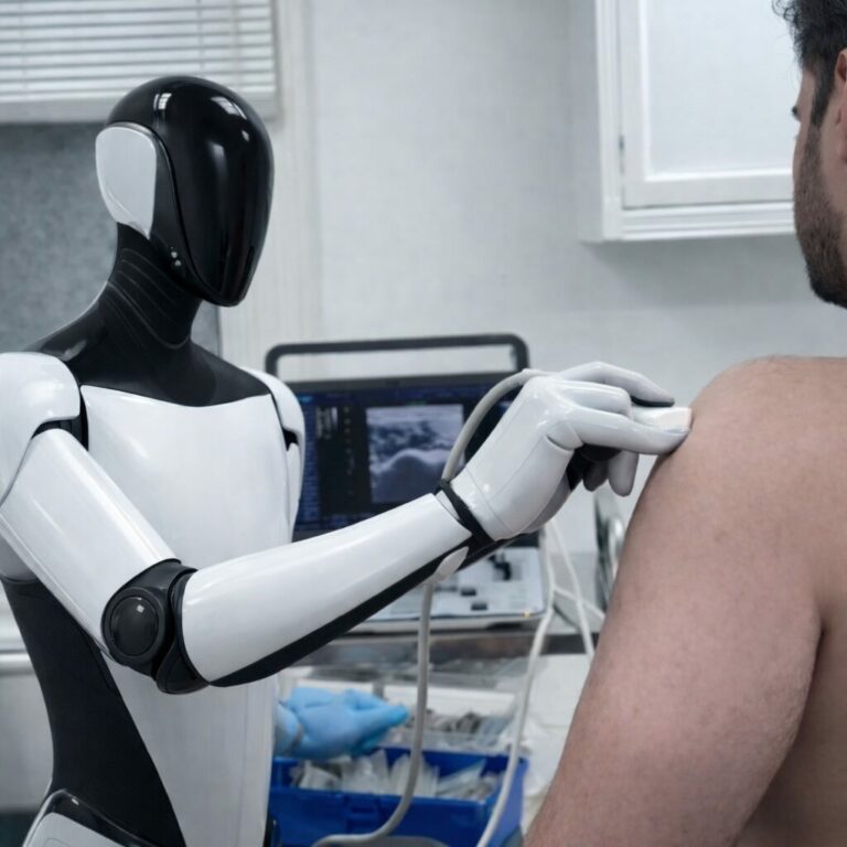 Robotic Healthcare worker performing ultrasound scan using SmartAlpha AI